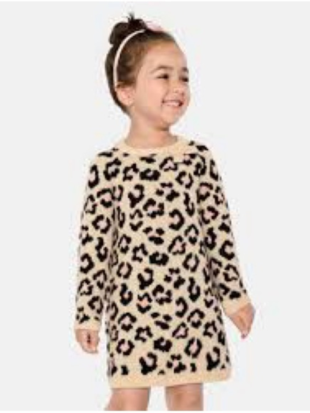 The Children's Place Cream Leopard Print Long Sleeve Dress 10/12 smoke free home